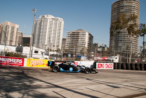 Danica Patrick and skyline, Long Beach