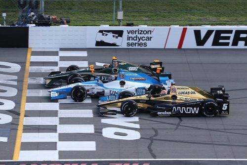 J.R. Hildebrand, Marco Andretti en James Hinchcliffe, Pocono