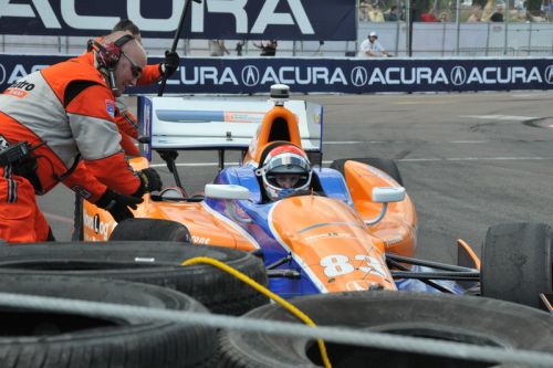 Charlie  Kimball first in the tires, St. Petersburg