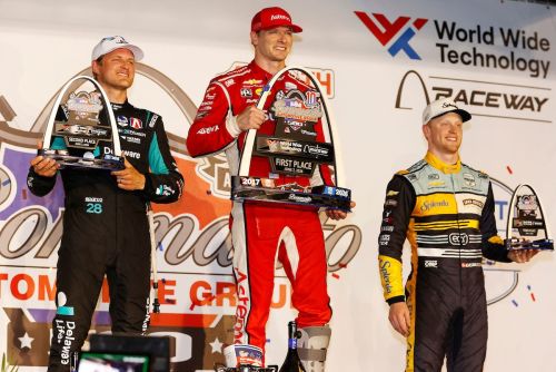 Marcus Ericsson, Josef Newgarden and Christian Rasmussen at the podium at Gateway