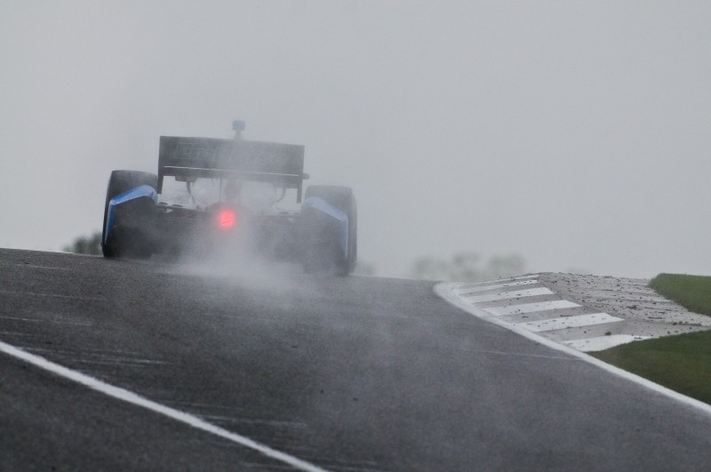 Rubens Barrichello op het natte Barber Motorsports Park