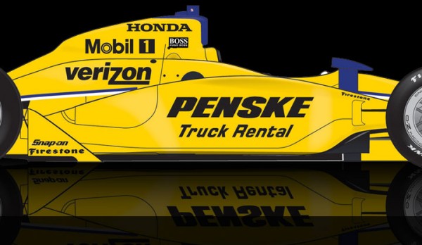 De kleurstelling van de Penske Racing wagen van Will Power