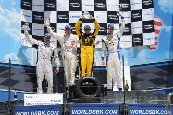 Michael Mallinen, Frederic Vervisch, Simona De Silvestro en John  Edwards op het Miller Motorsports Park