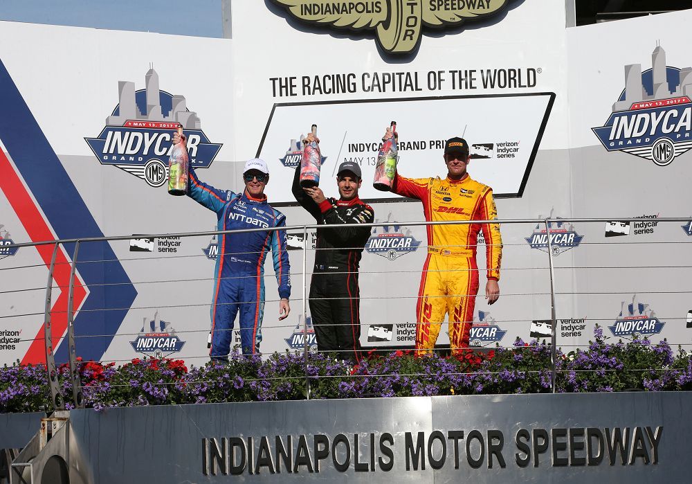 Het podium van de IndyCar Grand Prix of Indianapolis